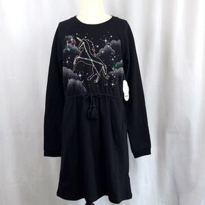 Wonder Nation Girls Long Sleeve Unicorn Sequins Dress tassel - black - L (10/12)